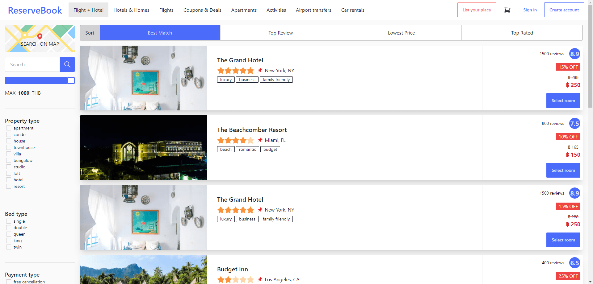 reservebook Hotel Booking website